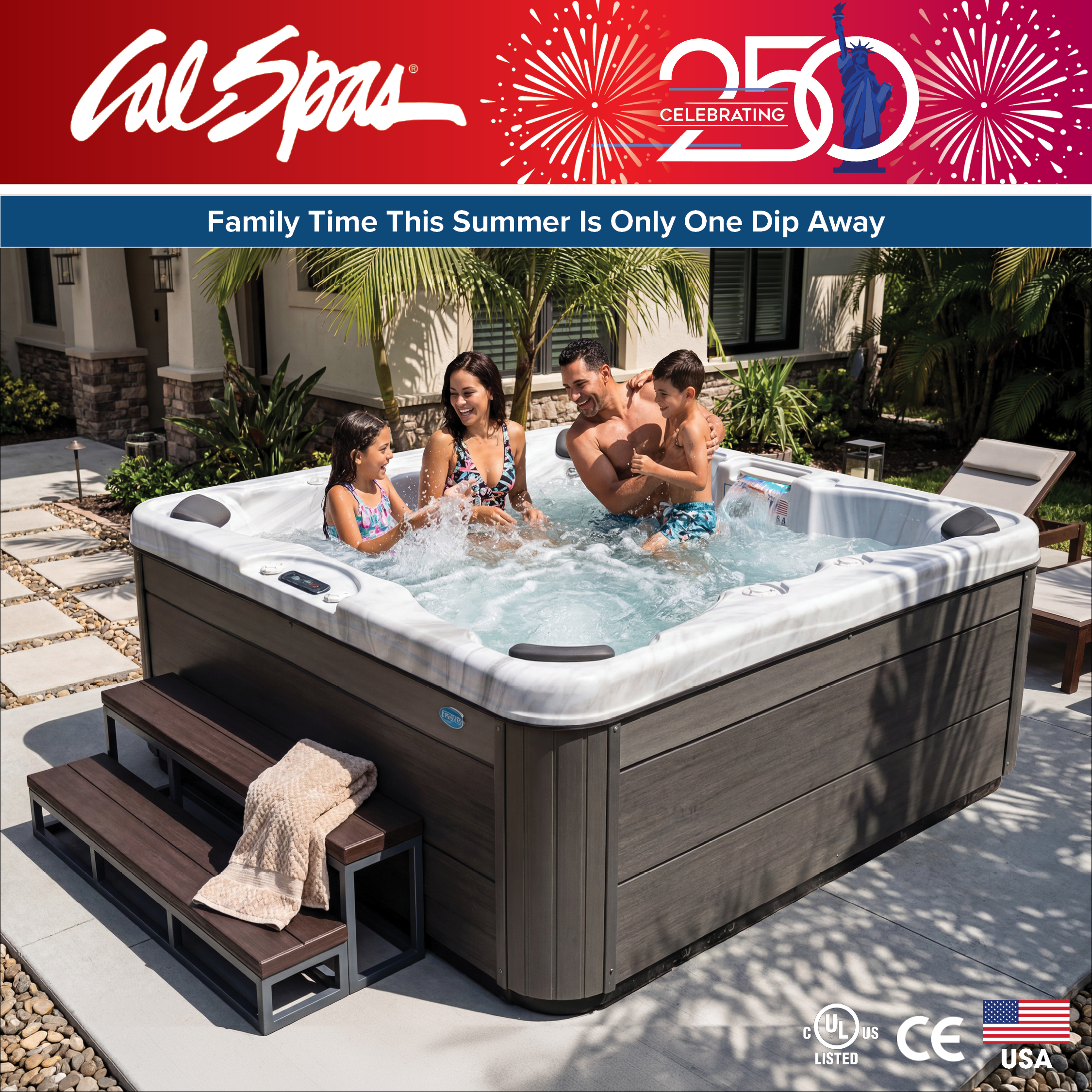 Calspas hot tub being used in a family setting - Lorain